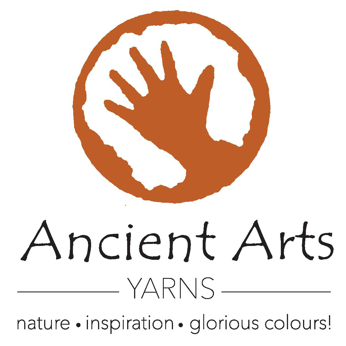 Ancient Arts Yarns logo of a hand in a circle